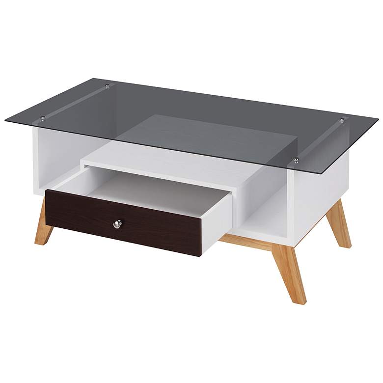 Image 4 Lana 47 1/4 inch Wide Espresso and White 1-Drawer Coffee Table more views