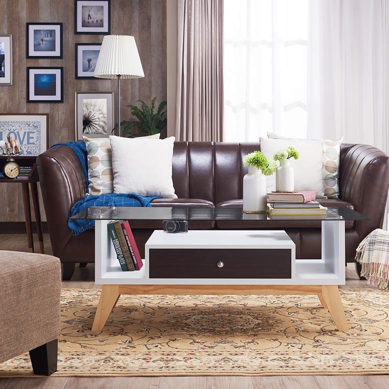 Image 6 Lana 47 1/4" Wide Espresso and White 1-Drawer Coffee Table more views