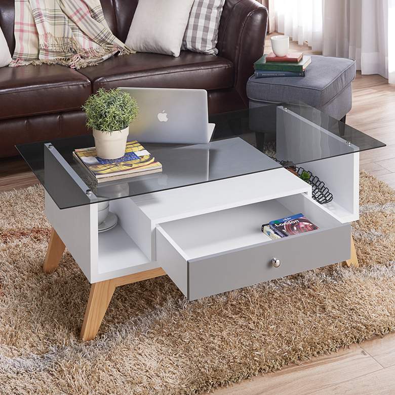 Image 1 Lana 47 1/4" Wide Gray and White 1-Drawer Coffee Table