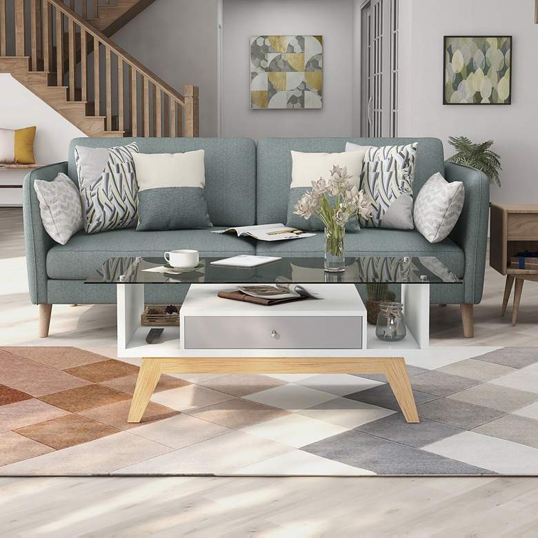 Image 4 Lana 47 1/4" Wide Gray and White 1-Drawer Coffee Table more views