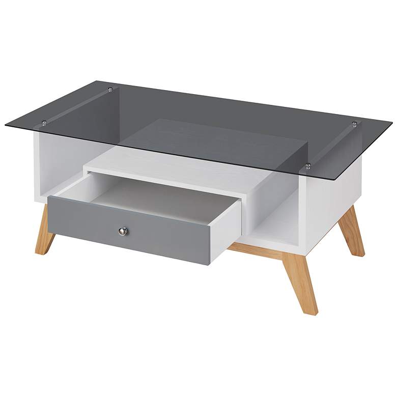 Image 7 Lana 47 1/4 inch Wide Gray and White 1-Drawer Coffee Table more views