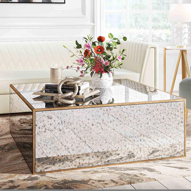 Image 2 Lana 48" Wide Antique Mirrored Coffee Table