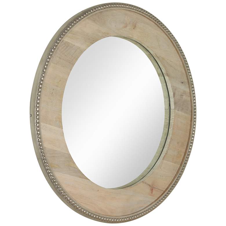 Lana Light Gray and Beige Wood 29&quot; Round Wall Mirror
