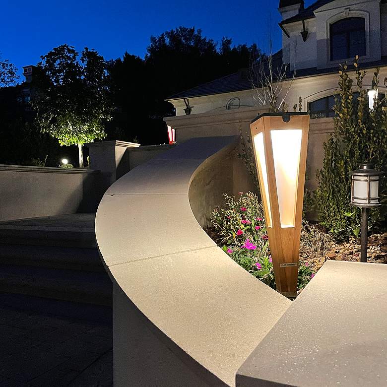 Image 3 Lanai 20 inch High Teak Wood LED Solar Outdoor Torch Light more views