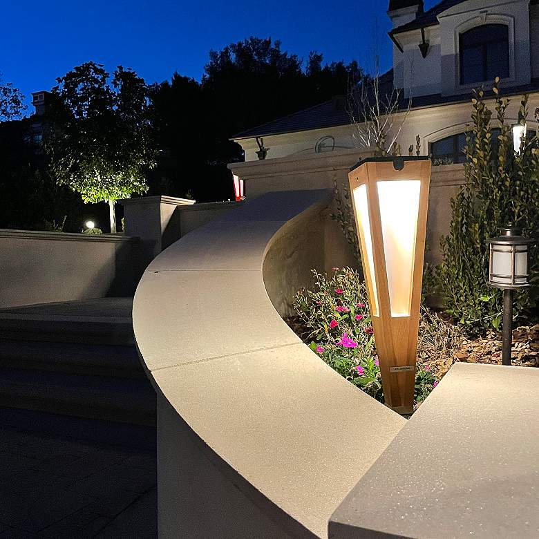 Image 3 Lanai 20" High Teak Wood LED Solar Outdoor Torch Light more views