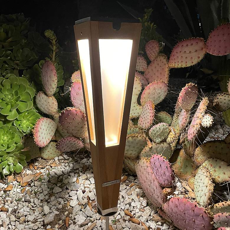 Image 4 Lanai 20 inch High Teak Wood LED Solar Outdoor Torch Light more views