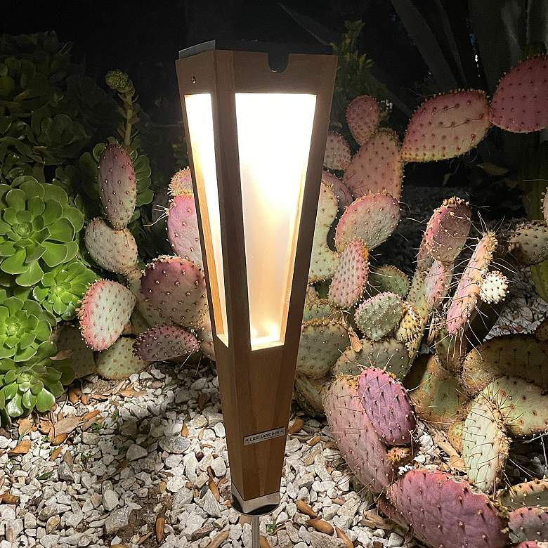 Image 4 Lanai 20" High Teak Wood LED Solar Outdoor Torch Light more views