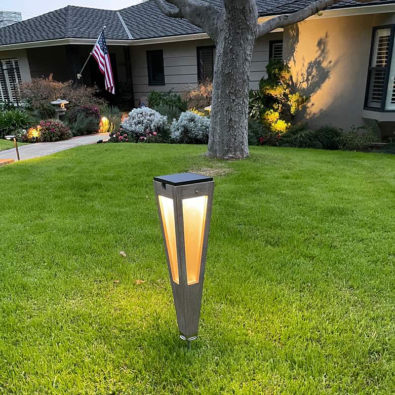 Image 3 Lanai 20" High Weathered Teak Wood LED Solar Torch Light more views