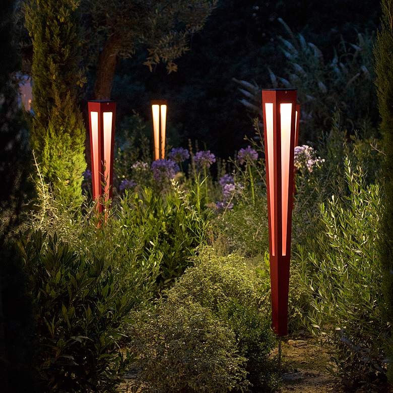 Image 4 Lanai 46 1/2" High Red Aluminum LED Solar Torch Light more views