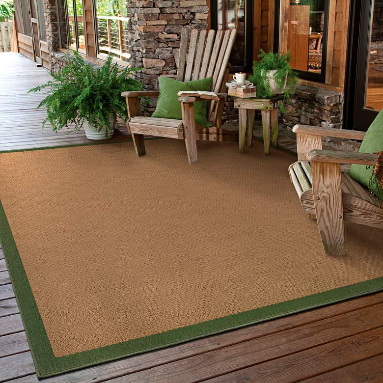 Image 1 Lanai 525G6 5&#39;3 inchx7&#39;6 inch Beige and Green Outdoor Area Rug