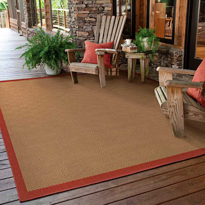 Image 1 Lanai 525O8 5'3"x7'6" Beige and Red Outdoor Area Rug