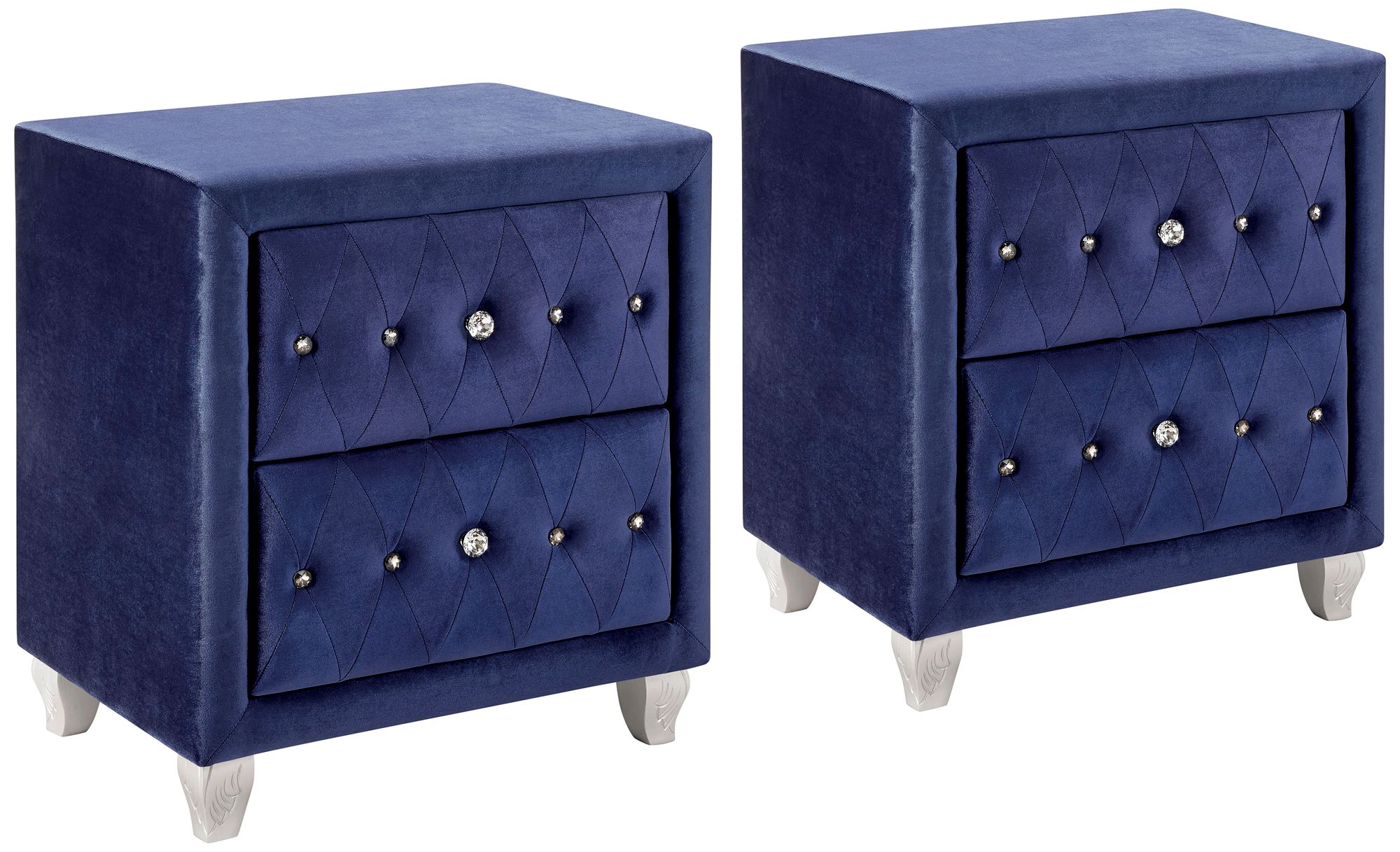 Lanaka 27 3/4" Wide Blue Velvet Fabric Nightstands Set of 2 948X4