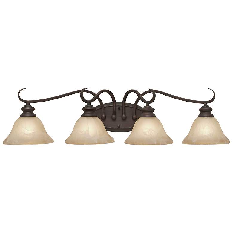 Image 1 Lancaster 4-Light Vanity Light in Rubbed Bronze with Antique Marbled Glass