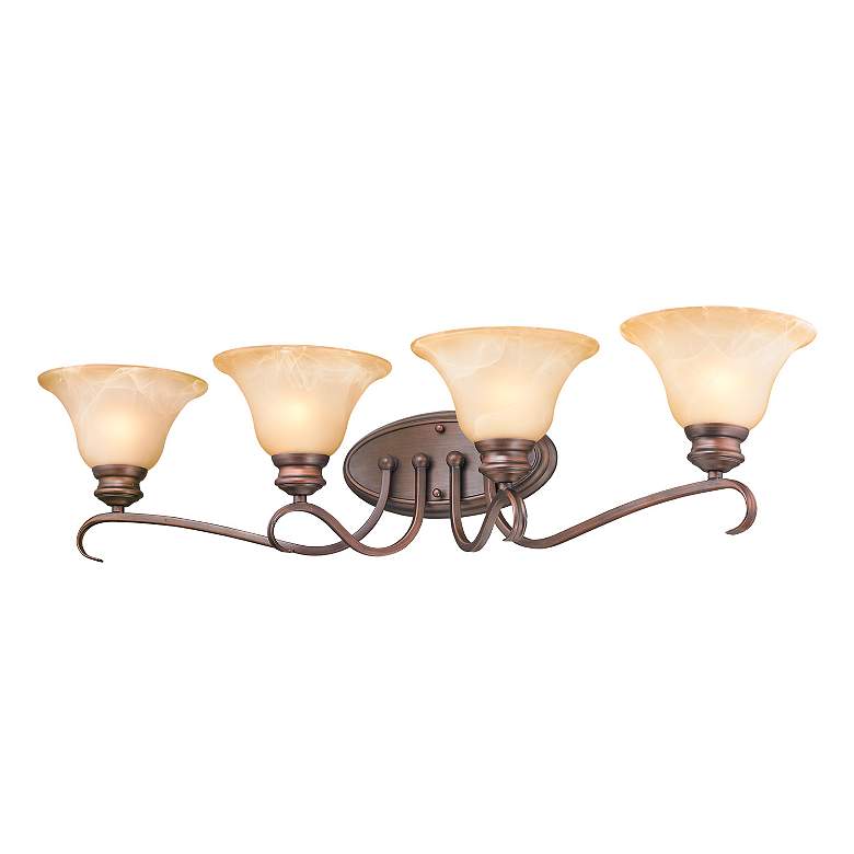 Image 2 Lancaster 4-Light Vanity Light in Rubbed Bronze with Antique Marbled Glass more views