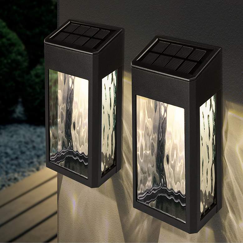 Image 2 Lancaster 8 inch High Black Solar Powered LED Deck Wall Lights Set of 2 more views