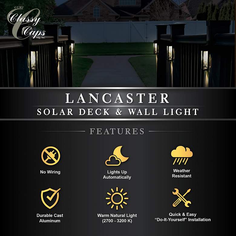 Image 6 Lancaster 8" High Black Solar Powered LED Deck Wall Lights Set of 2 more views