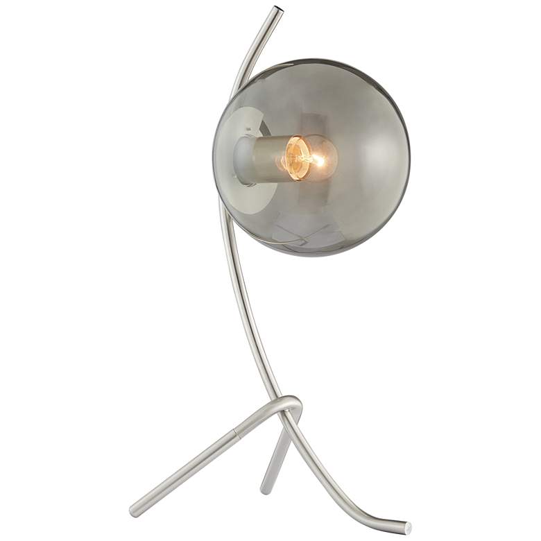 Image 2 Lancy 18 1/2 inch High Nickel Tripod Table Lamp with Smoke Shade
