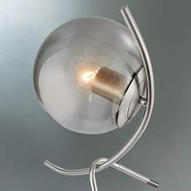 Image5 of Lancy 18 1/2" High Nickel Tripod Table Lamp with Smoke Shade more views