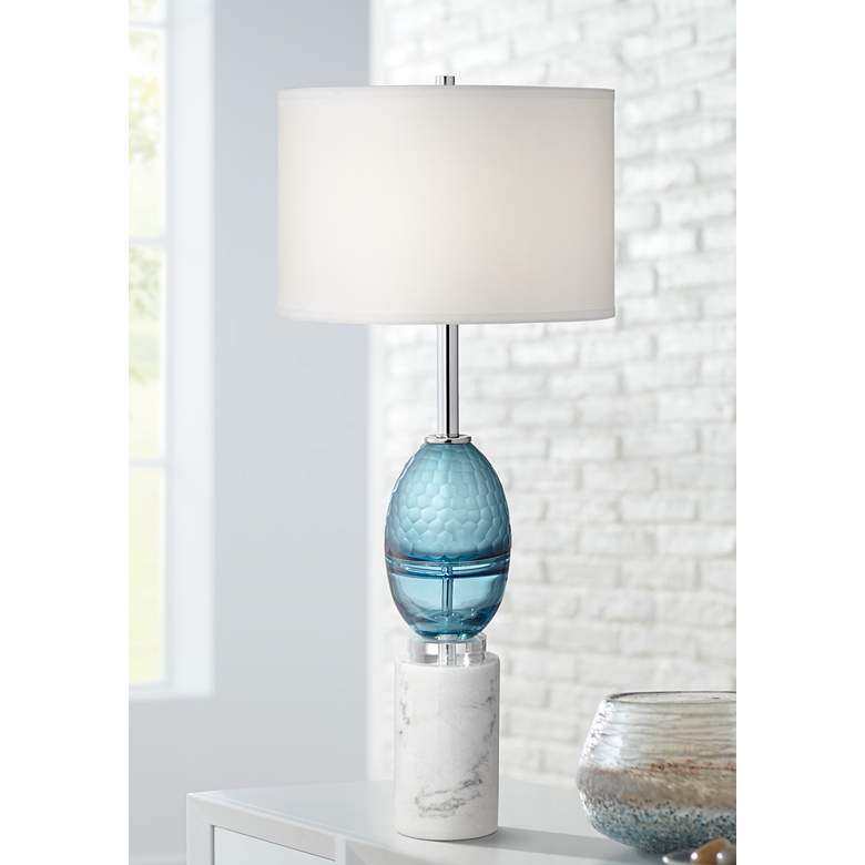 Image 1 Landmark Sea Blue Art Glass Table Lamp