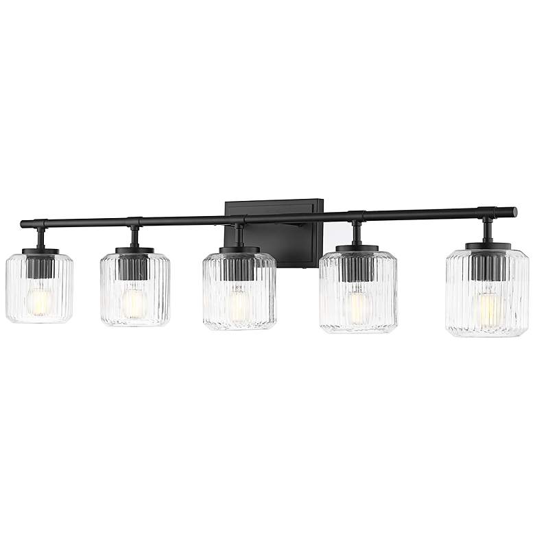 Image 2 Landon 42" Wide Matte Black 5-Light Vanity Bath Light