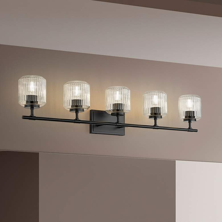 Image 1 Landon 42" Wide Matte Black 5-Light Vanity Bath Light