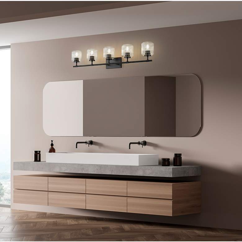 Image 3 Landon 42" Wide Matte Black 5-Light Vanity Bath Light more views