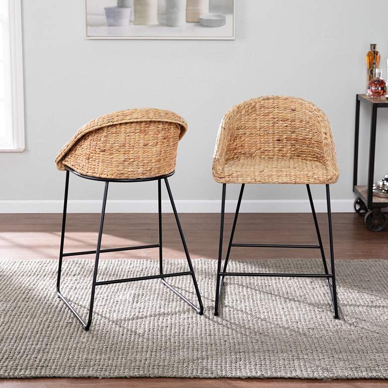 Image 1 Landrine Natural Water Hyacinth Counter Stools Set of 2