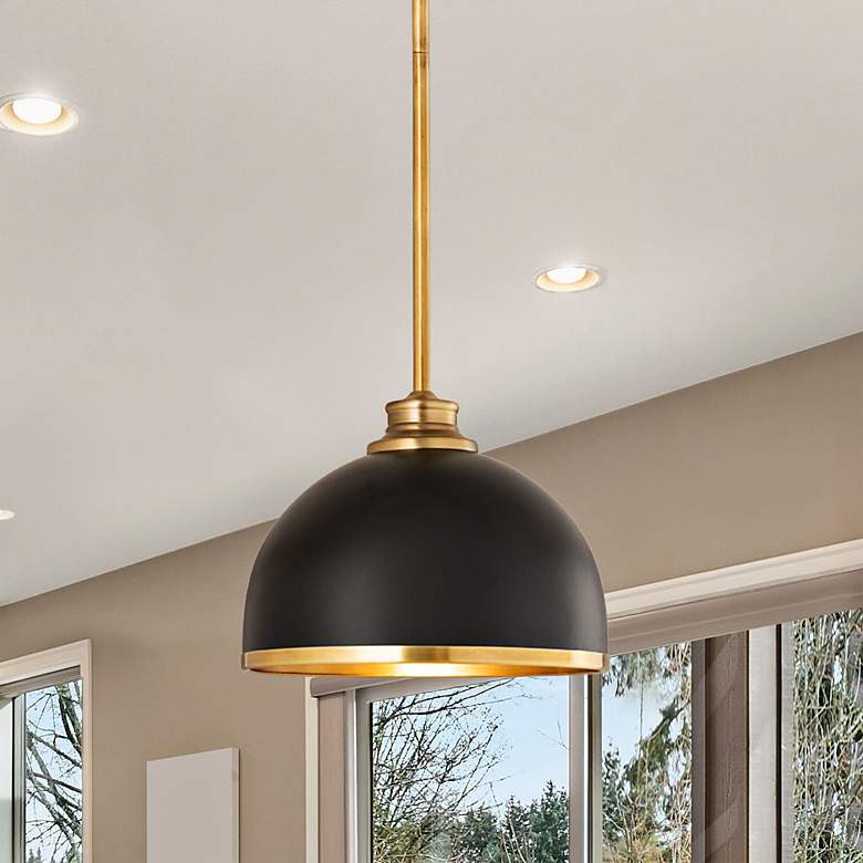 Image 1 Landry 10" Wide Rubbed Brass Black Mini Pendant