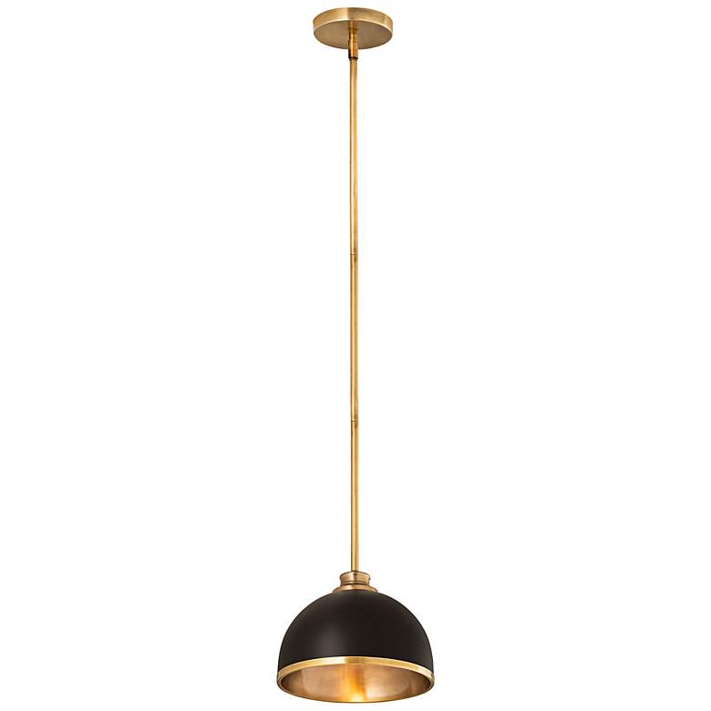 Image 4 Landry 10" Wide Rubbed Brass Black Mini Pendant more views