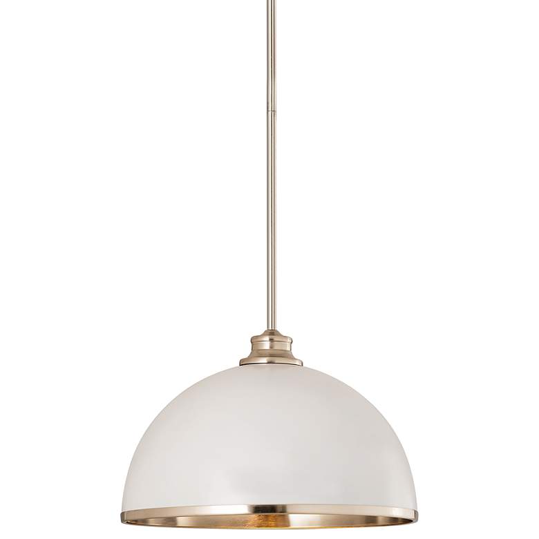 Image 1 Landry 14" Wide Matte White and Brushed Nickel Dome Pendant