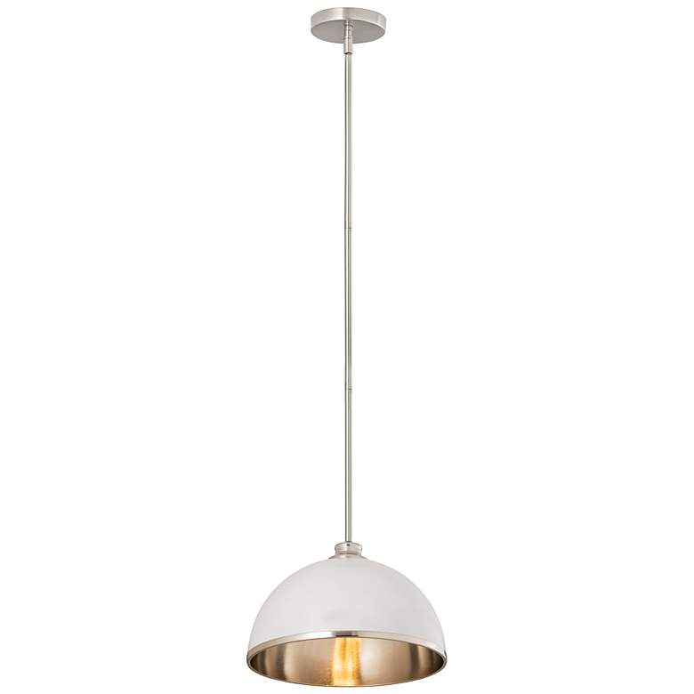 Image 4 Landry 14" Wide Matte White and Brushed Nickel Dome Pendant more views