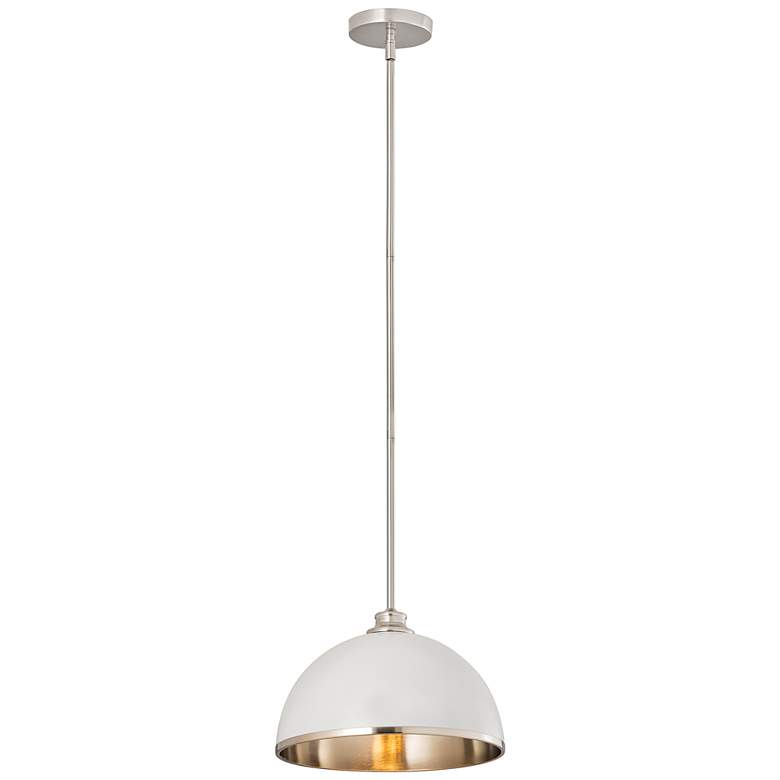 Image 5 Landry 14" Wide Matte White and Brushed Nickel Dome Pendant more views