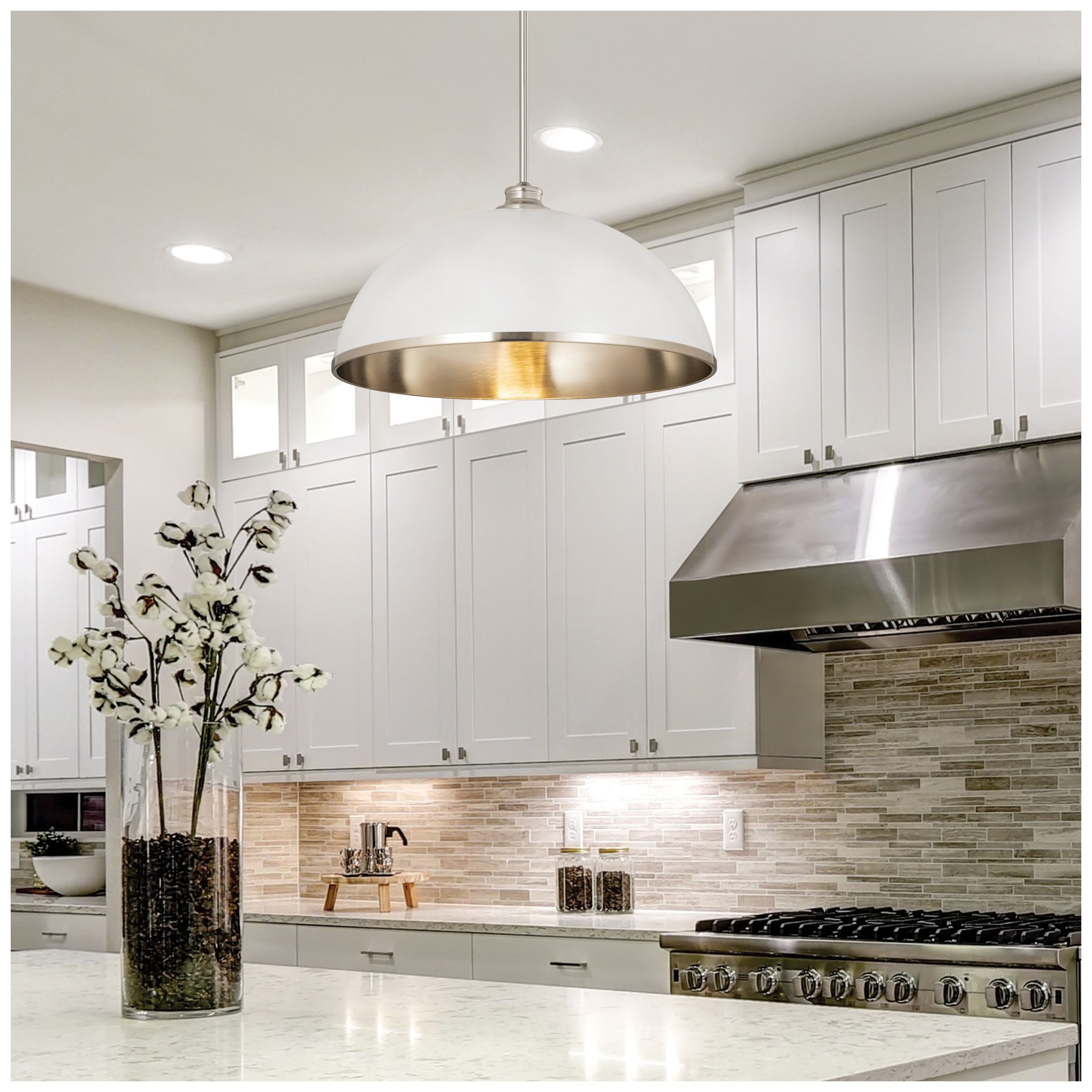 Thumbnail3 of Landry by Z-Lite Matte White + Brushed Nickel 20 inch 1 Light Pendant more views