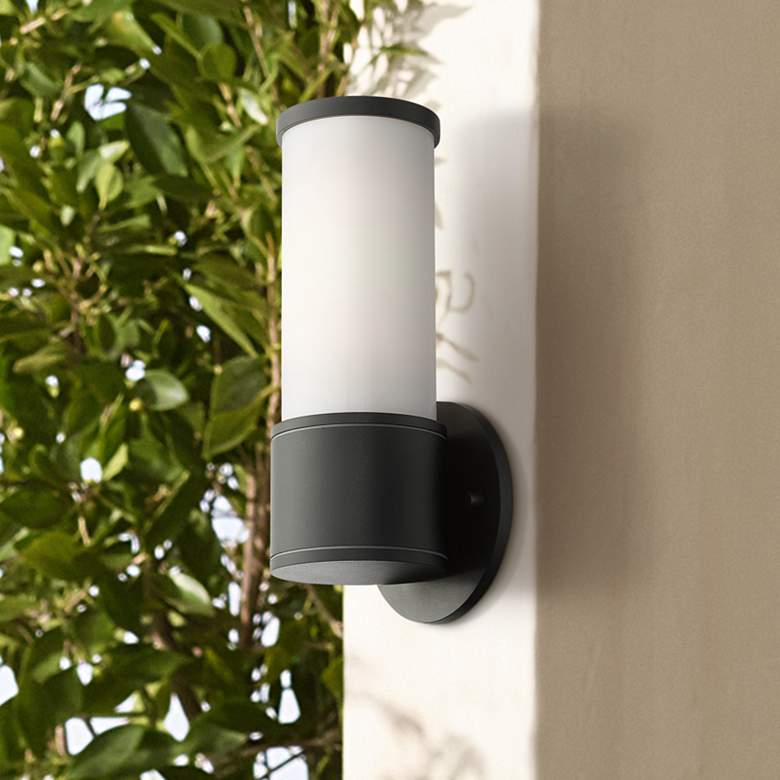 Image 1 Landsdale 10" High Textured Black Lantern Outdoor Wall Light