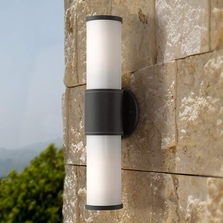 Image 1 Landsdale 17" High Black 2-Light Lantern Outdoor Wall Light