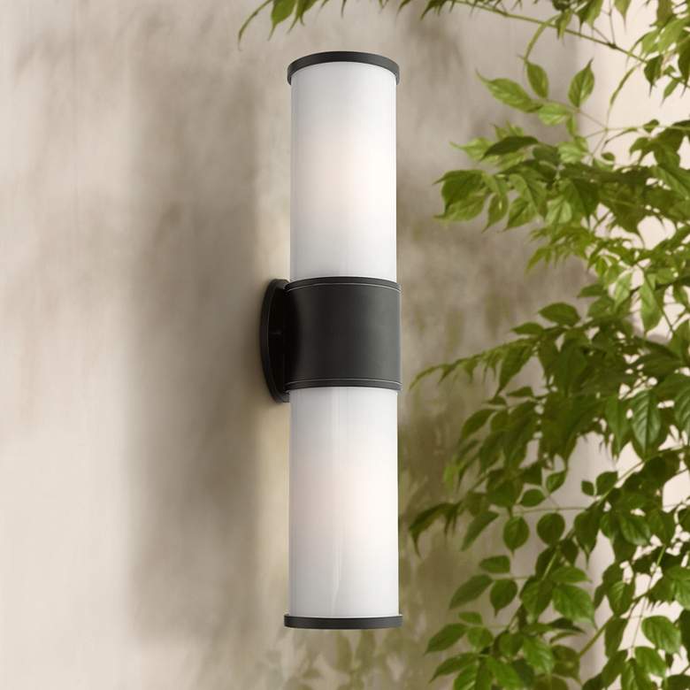 Image 1 Landsdale 20 1/4"H Black 2-Light Lantern Outdoor Wall Light