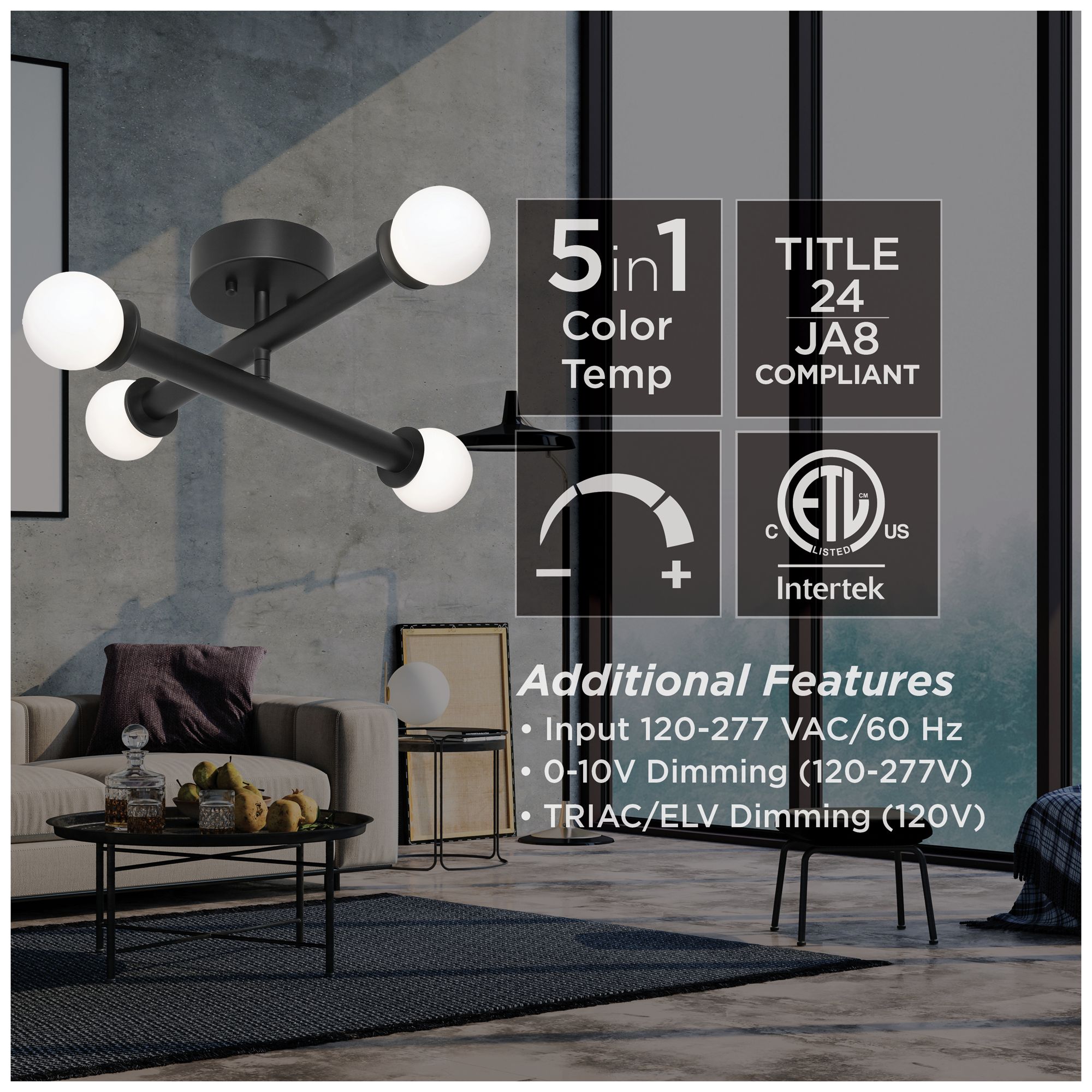 Image 6 Lane 20" Wide 4-Light Black LED Flush Mount more views