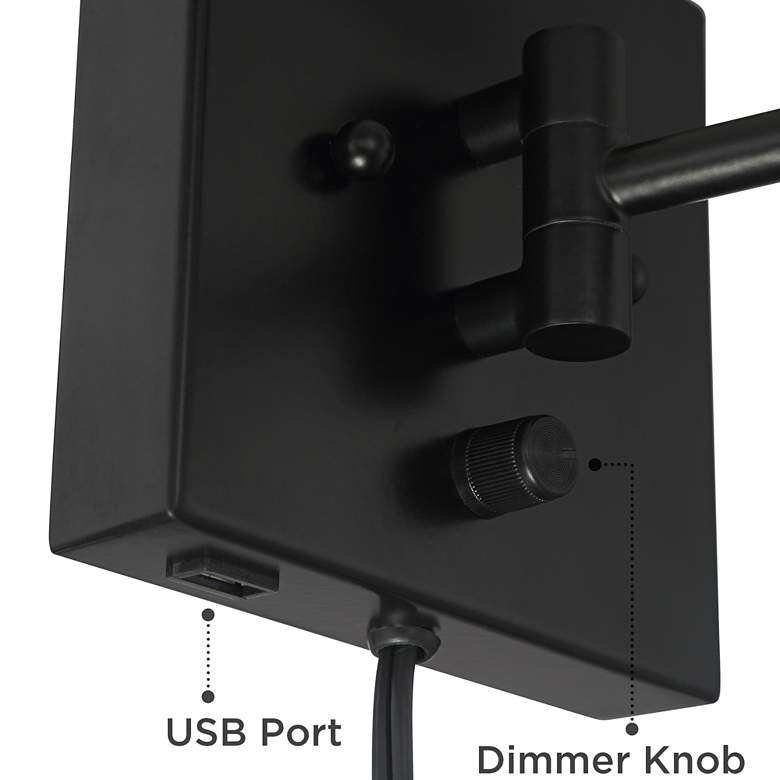 Lanett Black Plug-in Swing Arm Wall Lamps Set of 2 with USB Port more views