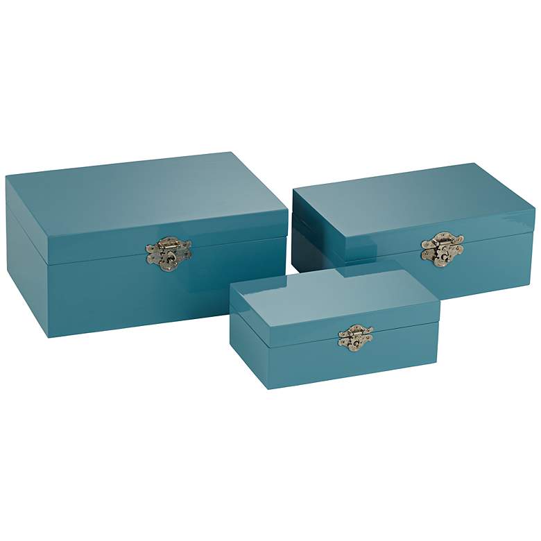 Image 1 Laney Set of 3 Blue Lacquer Storage Boxes