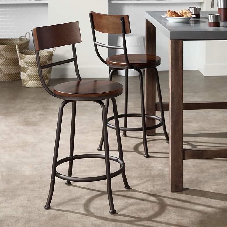 Image 2 Langdon 24 1/4" Glitter Bronze Swivel Counter Stools Set of 2