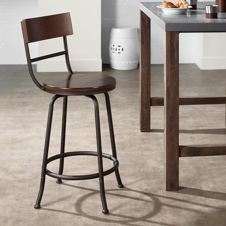 Image 2 Langdon 24 1/4 inch Wood and Bronze Swivel Counter Stool