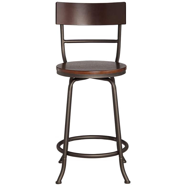 Image 7 Langdon 24 1/4 inch Wood and Bronze Swivel Counter Stool more views