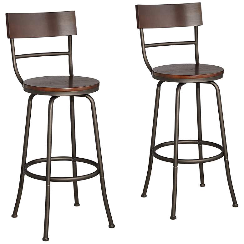 Image 1 Langdon 29" Wood and Bronze Metal Swivel Bar Stools Set of 2