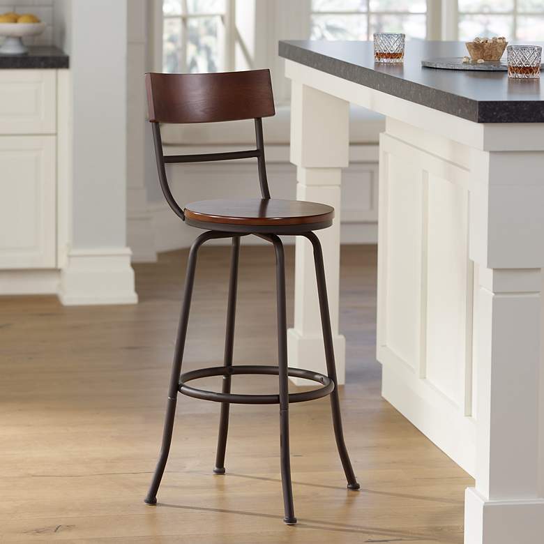 Image 7 Langdon 29" Wood and Bronze Metal Swivel Bar Stools Set of 2 more views