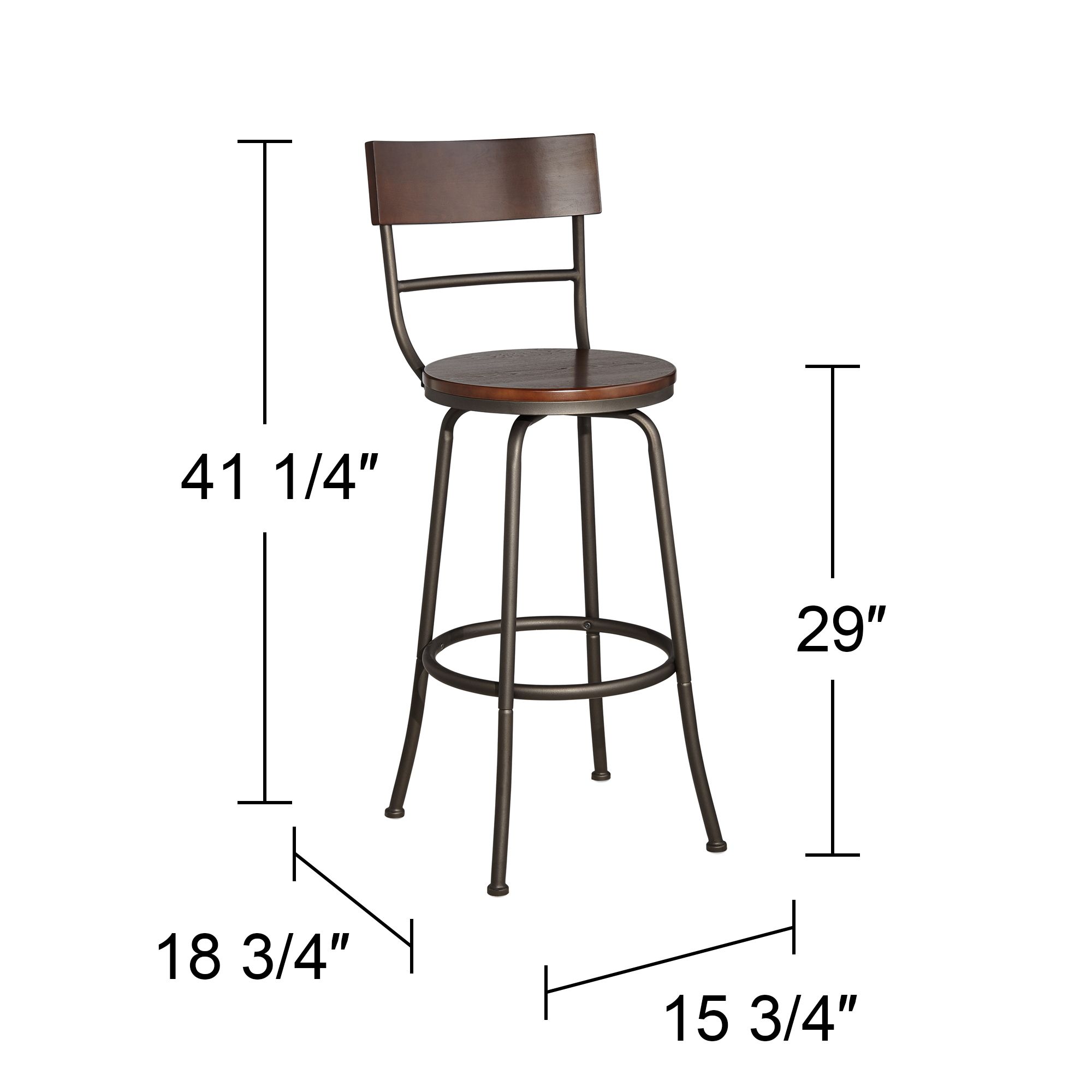 Langdon 29" Wood and Bronze Metal Swivel Bar Stools Set of 2