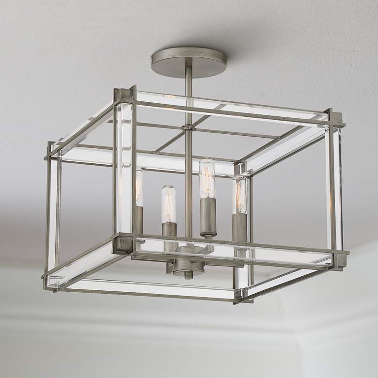 Image 1 Langen Square 15" Wide Antique Nickel Ceiling Light