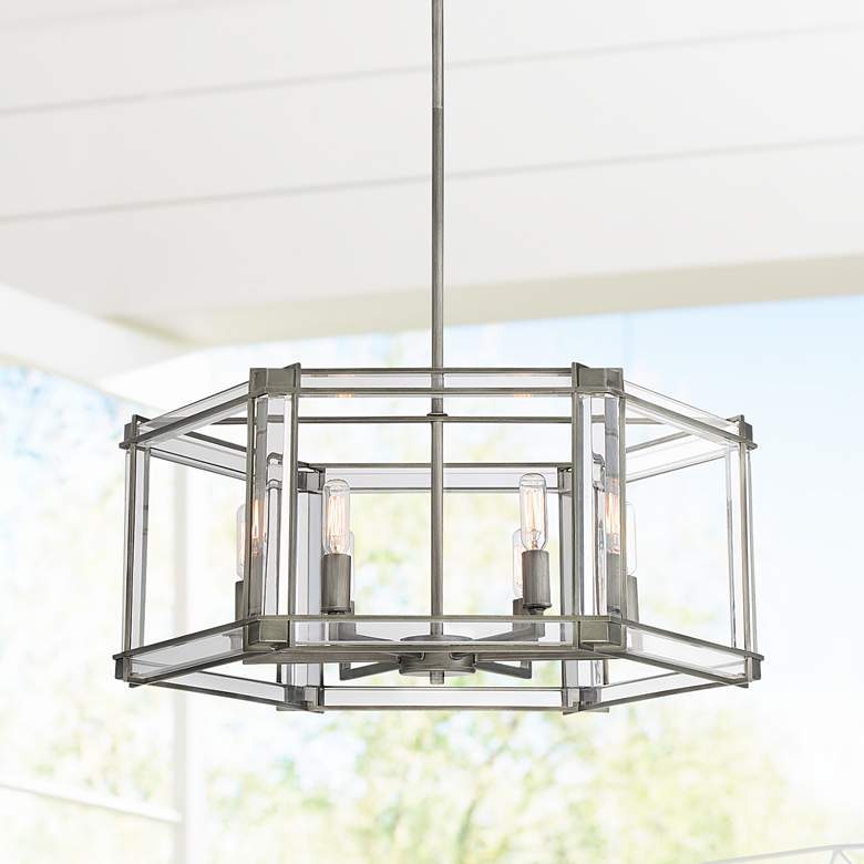 Image 1 Langen Square 24" Wide Antique Nickel Geometric 6-Light Pendant Light