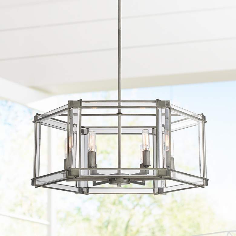 Image 1 Langen Square 24 inch Wide Antique Nickel Geometric 6-Light Pendant Light