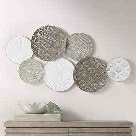 Image1 of Langley 43 1/4" Wide Gray White Mesh Disk Wall Art