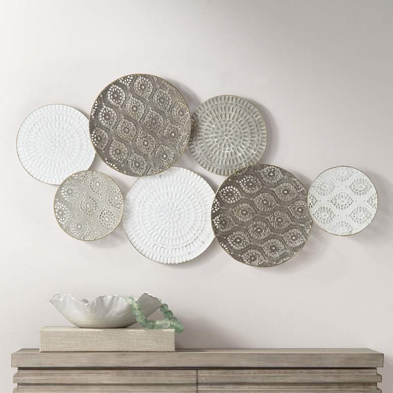 Image 1 Langley 43 1/4 inch Wide Gray White Mesh Disk Wall Art